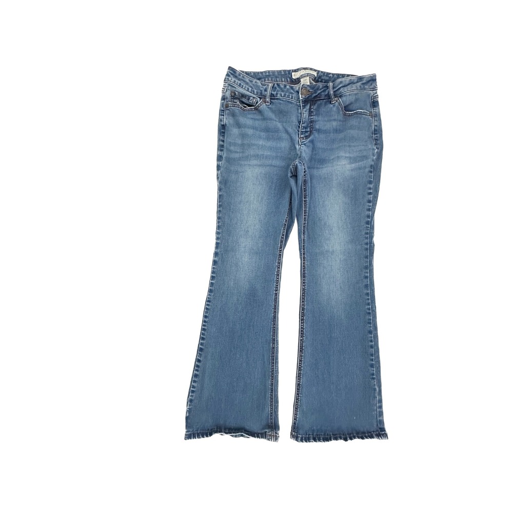 Cato Mid Rise Flare Women's size 12P Medium Wash Blue Denim Jeans